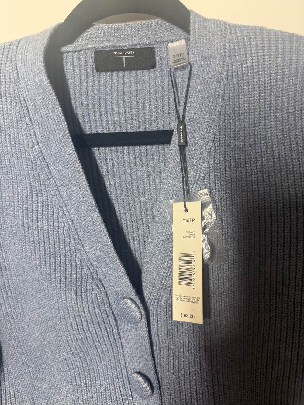 Tahari Light Blue Ribbed Button-Front Cardigan - Picture 4 of 4